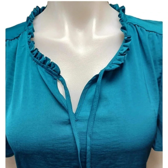 Nicole Miller Teal Green  Short Sleeve Tiered Dress Size Small - Picture 4 of 8